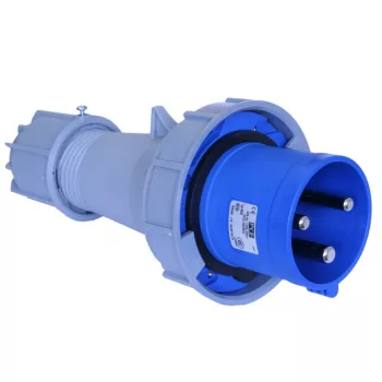   PCE, 033-6, ipari csatlakozó lengő dugvilla egyenes 3P (2P+F) 63A 6h, 230V 50/60 Hz, IP67, Dfh-632, kék, csavaros csatlakozás, Power Twist (PCE 033-6)