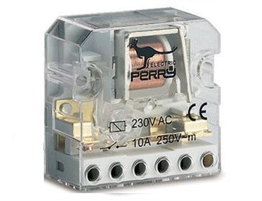 Perry Electric, 1RI0624AC/I, kapcsoló alá építhető léptető (impulzus) relé, 10A, 2 érintkező, 3 kapcsolási pozíció, tápfeszültség 24V AC 50/60 Hz (Perry 1RI0624AC/I)