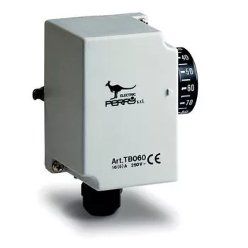   Perry Electric 1TCTB060 Csőtermosztát +30 °C - +90 °C hőmérséklet tartományra,IP20, 1 beállítható hőmérsékleti szint, 16A. Felszerelés: 3/4 ’’ és 3 ’’ közötti szigeteletlen csövekre, a mellékelt rugós rögzítő segítségével