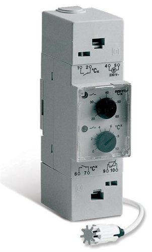 Perry Electric 1TMTE052/M Elektronikus termosztát, falra és DIN sínre szerelhetó, hűtés ( +20 … +60 °C ) és/vagy fűtés ( +0 … +10 °C )-páramentesítés funkcióval, 16A, 