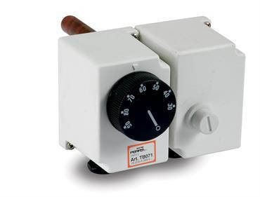 Perry Electric 1TCTB071 Merülőhüvelyes termosztát biztonsági korlátozóval, +30 °C - +90 °C hőmérséklet tartományra Bi-termosztát korlátozóval