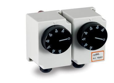 Perry Electric 1TCTB081 Merülőhüvelyes kettős termosztát, +30 °C - +90 °C hőmérséklet tartományra Bi-termosztát for hot air generators