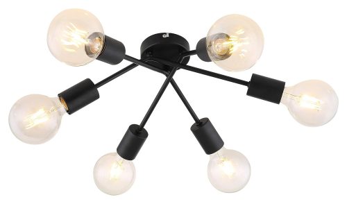 Rábalux 3990 LAMAR beltéri mennyezeti lámpa matt fekete színben, 6db E27 foglalattal, IP20 védettséggel ( Rábalux 3990 )