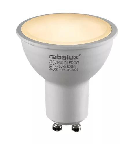 Rabalux SMD-LED 79081 LED izzó, fehér, GU10 foglalat, 7 W, 800 lm, 3000 K, IP20