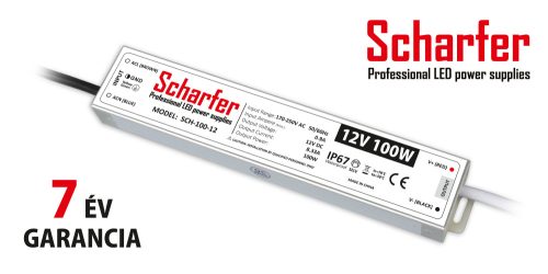 SCHARFER SCH-100-12 LED tápegység 1 fázisú, 100W, 12V DC kimenettel, 8,33A, 170...250 V AC, 50/60 Hz