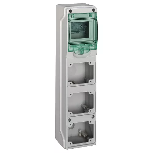 Schneider Mureva Kaedra 13177 mini elosztó, átlátszó ajtó, falon kívüli, 1x4 modul+3 nyílás, IP65