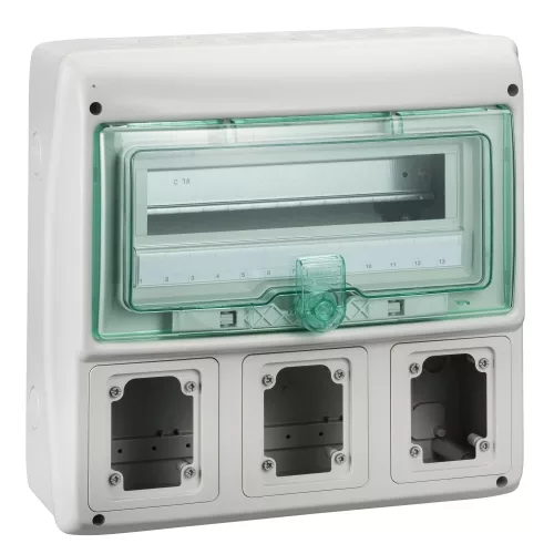 Schneider Mureva Kaedra 13180 kiselosztó, átlátszó ajtó, falon kívüli, 1x12 modul+3 nyílás, IP65