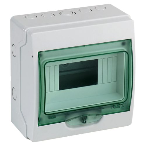 Schneider 13443 Kaedra vízálló kiselosztók 8 modul, 1 sor, átlátszó zöld ajtóval, IP65, falon kívüli