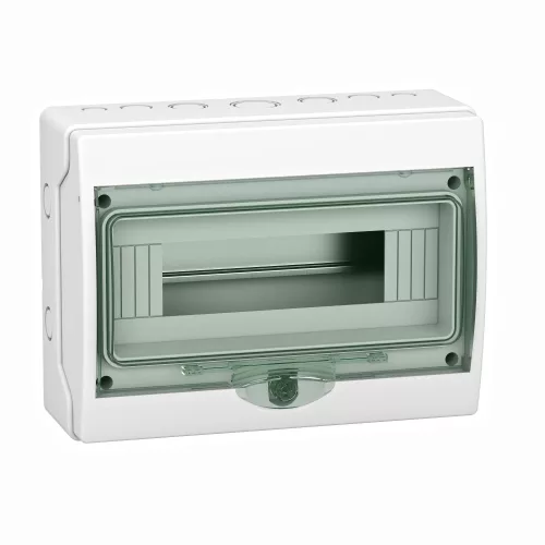 Schneider Mureva Kaedra 13444 mini elosztó, átlátszó ajtó, falon kívüli, 1x12 modul, IP65