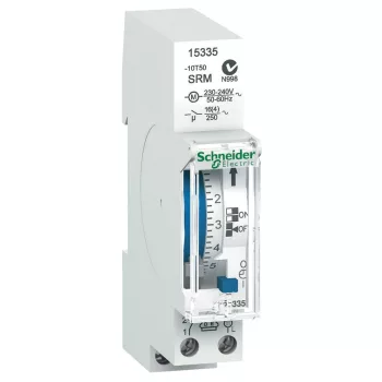   Schneider Electric, 15335, mechanikus napi kapcsolóóra, 1 csatorna 16A, 48 BE - 48 KI kapcsolási művelet, menet-tartalék nélkül, Acti9 IH 24h 1c SRM (Schneider 15335)