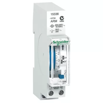   Schneider Electric, 15336, mechanikus napi kapcsolóóra, 1 csatorna 16A, 48 BE - 48 KI kapcsolási művelet, 100 óra menet-tartalék, Acti9 IH 24h 1c ARM (Schneider 15336)