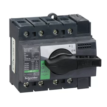   Schneider Electric, 28903, szakaszolókapcsoló 4P 63A 500V AC 50/60 Hz, fekete rotációs hajtással, Interpact INS63 (Schneider 28903)