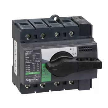   Schneider Electric, 28905, szakaszolókapcsoló 4P 80A 500V AC 50/60 Hz, fekete rotációs hajtással, Interpact INS80 (Schneider 28905)