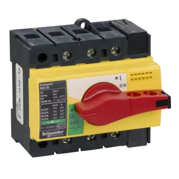   Schneider Electric, 28916, szakaszolókapcsoló 3P 40A 500V AC 50/60 Hz, piros rotációs hajtással, Interpact INS40 (Schneider 28916)