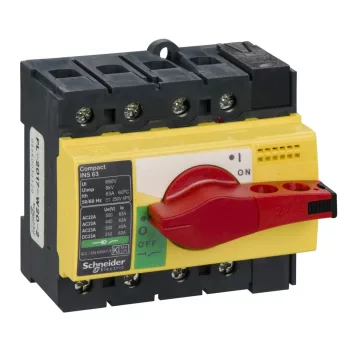   Schneider Electric, 28919, szakaszolókapcsoló 4P 63A 500V AC 50/60 Hz, piros rotációs hajtással, Interpact INS63 (Schneider 28919)