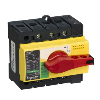   Schneider Electric, 28920, szakaszolókapcsoló 3P 80A 500V AC 50/60 Hz, piros rotációs hajtással, Interpact INS80 (Schneider 28920)