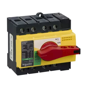   Schneider Electric, 28921, szakaszolókapcsoló 4P 80A 500V AC 50/60 Hz, piros rotációs hajtással, Interpact INS80 (Schneider 28921)