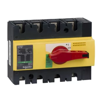   Schneider Electric, 28929, szakaszolókapcsoló 4P 160A 690V AC 50/60 Hz, piros rotációs hajtással, Interpact INS160 (Schneider 28929)