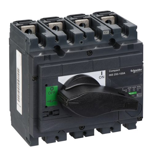 Schneider Electric, 31101, szakaszolókapcsoló 4P 100A 690V AC 50/60 Hz, fekete rotációs hajtással, Interpact INS250-100 (Schneider 31101)
