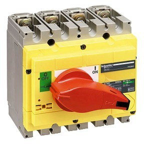 Schneider Electric, 31121, szakaszolókapcsoló 4P 100A 690V AC 50/60 Hz, piros rotációs hajtással, Interpact INS250-100 (Schneider 31121)