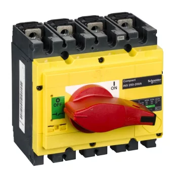   Schneider Electric, 31123, szakaszolókapcsoló 4P 200A 690V AC 50/60 Hz, piros rotációs hajtással, Interpact INS250-200 (Schneider 31123)
