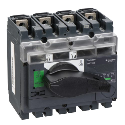 Schneider Electric, 31165, szakaszolókapcsoló 4P 160A 690V AC 50/60 Hz, fekete rotációs hajtással, látható megszakítással, Interpact INV160 (Schneider 31165)
