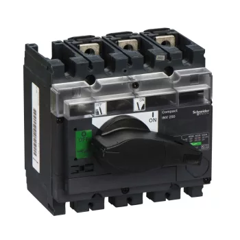   Schneider Electric, 31166, szakaszolókapcsoló 3P 250A 690V AC 50/60 Hz, fekete rotációs hajtással, látható megszakítással, Interpact INV250 (Schneider 31166)