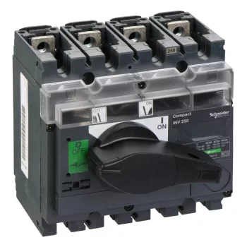   Schneider Electric, 31167, szakaszolókapcsoló 4P 250A 690V AC 50/60 Hz, fekete rotációs hajtással, látható megszakítással, Interpact INV250 (Schneider 31167)