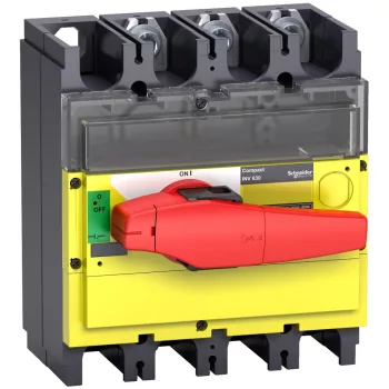   Schneider Electric, 31190, szakaszolókapcsoló 3P 400A 690V AC 50/60 Hz, piros rotációs hajtással, látható megszakítással, Interpact INV400 (Schneider 31190)