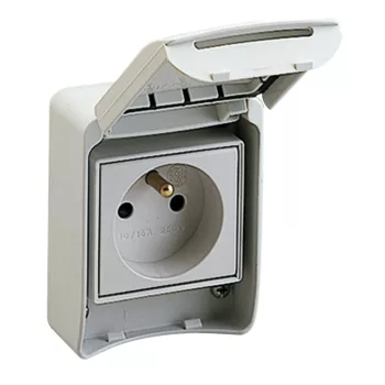   Schneider 81140 PRATIKA Háztartási aljzat, 2P+F, 65x85, hátsó meghúzással, szürke, IP65, francia