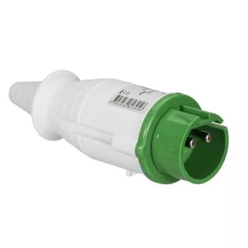   Schneider Electric, 82305, Törpefeszültségű ipari csatlakozó lengő dugvilla egyenes 2P 16A 4h, 20-25V/40-50V 100/200 Hz, IP44, zöld, csavaros csatlakozás, PratiKa (Schneider 82305)