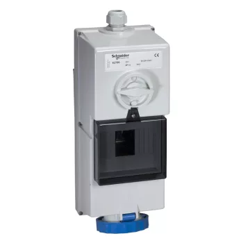   Schneider 82766 ISOBLOCK Falra szerelhető, reteszelhető aljzat, 2P+F, 6h, 32A, 250V, IP65, DIN sínnel, 144mm