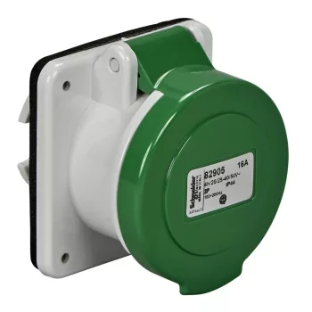  Schneider Electric, 82912, Törpefeszültségű ipari csatlakozó beépíthető dugalj egyenes 3P 16A 11h, 20-25V/40-50V 401/500 Hz, IP44, zöld, csavaros csatlakozás, PratiKa (Schneider 82912)
