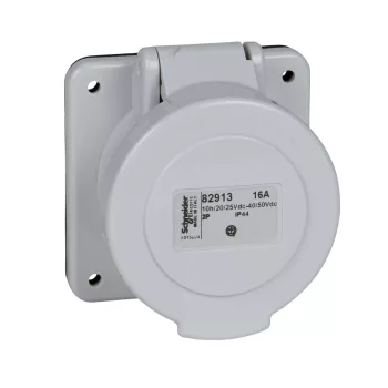   Schneider Electric, 82918, Törpefeszültségű ipari csatlakozó beépíthető dugalj egyenes 3P 32A 12h, 40-50V 50/60 Hz, IP44, szürke, csavaros csatlakozás, PratiKa (Schneider 82918)