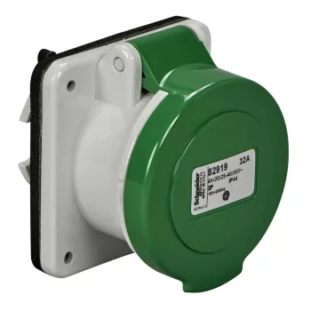   Schneider Electric, 82920, Törpefeszültségű ipari csatlakozó beépíthető dugalj egyenes 3P 32A 4h, 20-25V/40-50V 100/200 Hz, IP44, zöld, csavaros csatlakozás, PratiKa (Schneider 82920)