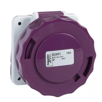   Schneider Electric, 82952, Törpefeszültségű ipari csatlakozó beépíthető dugalj egyenes 3P 16A , 20-25V 50/60 Hz, IP67, lilla, csavaros csatlakozás, PratiKa (Schneider 82952)
