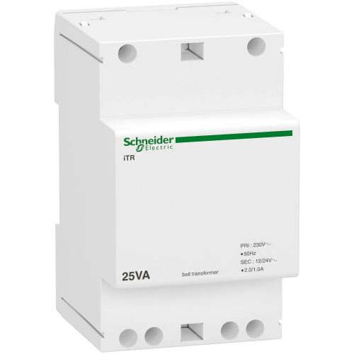 Schneider Electric, A9A15215, moduláris csengő transzformátor 25 VA, 230V/12-24V AC 50/60 Hz, ACTI9 (Schneider A9A15215)