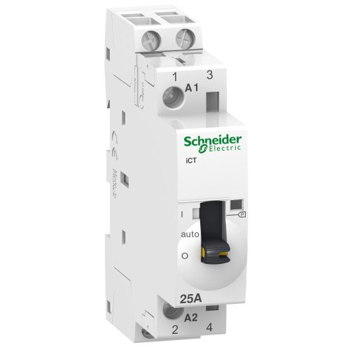 Schneider Electric, Moduláris kontaktor 25A, kézi kapcsolással, 2 Záró érintkező, 24V AC 50 Hz (Schneider A9C21132)