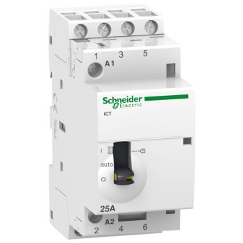   Schneider Electric, Moduláris kontaktor 25A, kézi kapcsolással, 4 Záró érintkező, 220-240V AC 50 Hz (Schneider A9C21834)