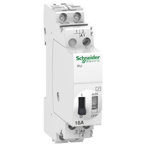 Schneider Electric, ACTI9 iTLI, A9C30015, impulzusrelé 1P 16A, 1 Záró + 1 Nyitó érintkező, 12 V AC / 6 V DC vezerlés, ACTI9 iTLI (Schneider A9C30015)
