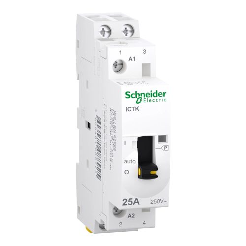 Schneider Electric A9C41225 iCTK Moduláris kontaktor 25A, kézi kapcsolással, 2 Záró érintkező (NO), vezérlő feszültség 230-240V AC 50 Hz