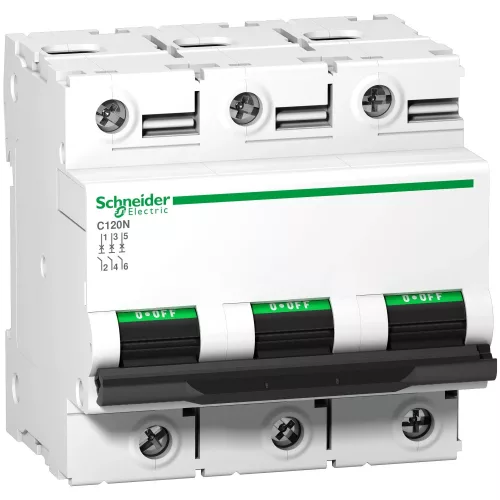 Schneider Acti9 C120N A9N18386 kismegszakító 3P D görbe 63A 10 kA DIN sínre