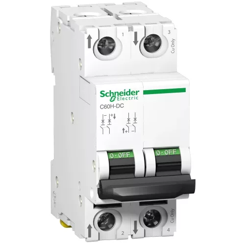 Schneider Acti9 C60H-DC A9N61521 egyenáramú kismegszakító 2P C görbe 1A 500 V DC DIN sínre