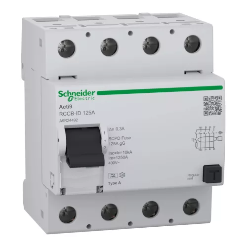 Schneider Electric A9R24492 Acti9 RCCB-ID áram-védőkapcsoló, A osztály, 4P, 125A, 300mA