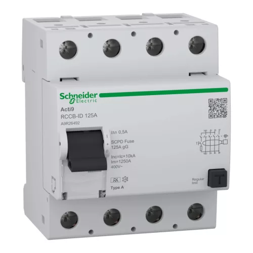 Schneider Electric Acti9 RCCB-ID A9R26492 áram-védőkapcsoló Fi-relé 4P 125A 500mA A típusú