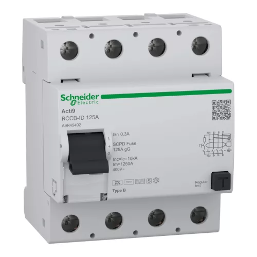 Schneider Electric Acti9 RCCB-ID A9R45492 áram-védőkapcsoló Fi-relé 4P 125A 300mA B típusú szelektív