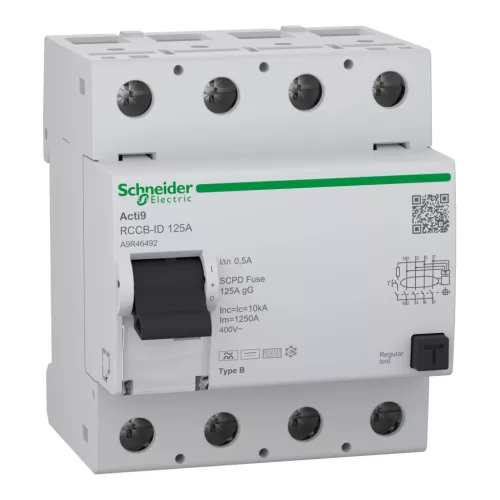 Schneider Electric Acti9 RCCB-ID A9R46492 áram-védőkapcsoló Fi-relé 4P 125A 500mA B típusú