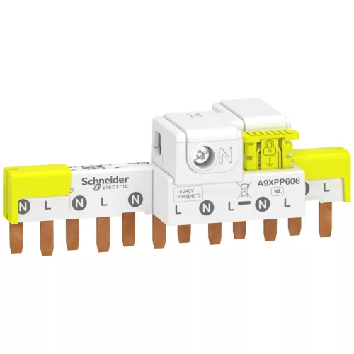 Schneider Electric Acti9 fésűs gyűjtősín, 1P+N, 63 A, 6 modul, csavaros bekötéssel – A9XPP606