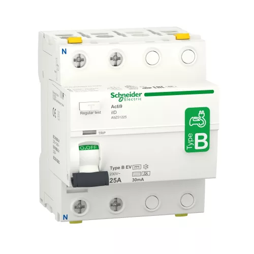 Schneider Electric Acti9 iID EV A9Z51225 B típusú áram-védőkapcsoló Fi-relé 2P 25A 30mA elektromos autó töltőhöz