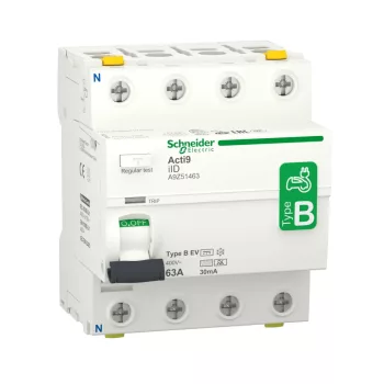 Schneider Electric Acti9 iID EV A9Z51463 B típusú áram-védőkapcsoló Fi-relé 4P 63A 30mA elektromos autó töltőhöz